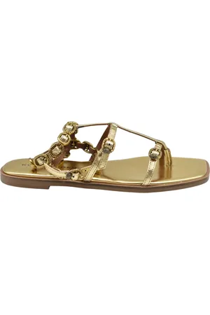 Kurt Geiger Buty, Kobieta, Żółty, 39 EU, Złote Gladiatorki na płaskim obcasie