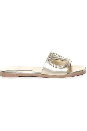 VALENTINO GARAVANI Buty, Kobieta, Żółty, 36 EU, Len, Złote sandały VLogo Slide
