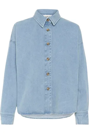 Soaked in Luxury Bluzki, Kobieta, Niebieski, 2XL, Denim, Lekka Bluza Overshirt w Jasnieniebieskim Denimie