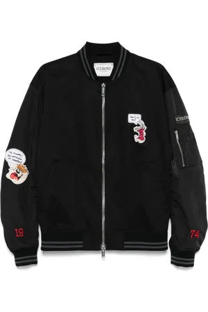 Iceberg Kurtki, Mężczyzna, Czarny, M, Czarny Kurtka z Zamkiem Baseballowym Kołnierzem