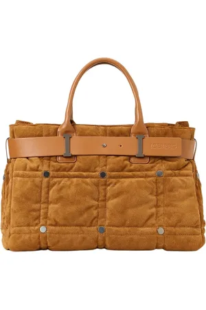 Iceberg Torebki, Kobieta, brązowy, ONE SIZE, Zamsz, Kolorowa torba shopper zamszowa Coccio z haftem w szachownicę
