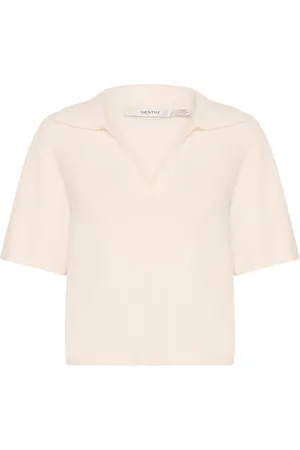 Gestuz Swetry, Kobieta, Beżowy, XS, Wełna, Miękki Ivory Polo Pullover Sweter
