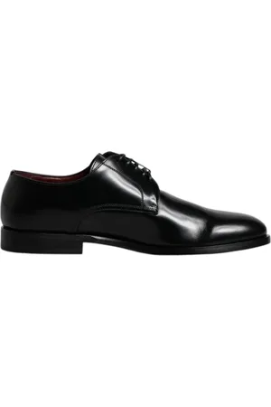 Dolce & Gabbana Buty, Mężczyzna, Czarny, 43 EU, Czarne Skórzane Derby Buty na Sznurowadła