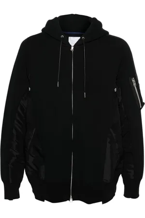 SACAI Bluzy, Mężczyzna, Czarny, M, Czarna Bluza z Kapturem i Kieszenią na Zamek