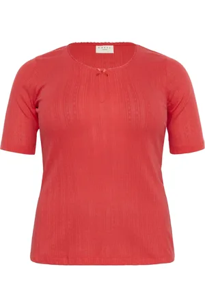 Kaffe Bluzki, Kobieta, Czerwony, S, Kobiecy Pointelle T-Shirt Top Hibiscus
