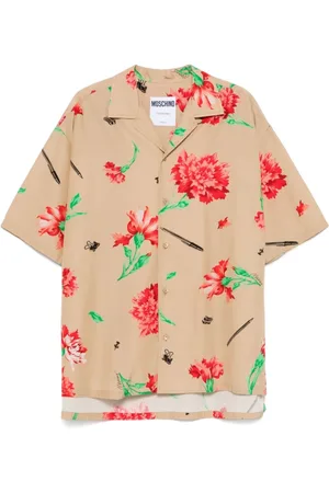Moschino Koszule, Mężczyzna, Beżowy, L, Beżowa Koszula z Graficznym Nadrukiem