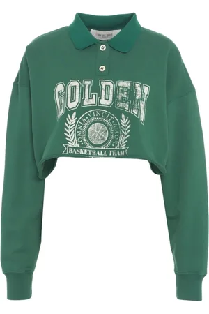 Golden Goose Koszulki, Kobieta, Zielony, M, Zielony Cropped Polo Sweatshirt Ss 25