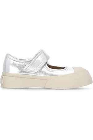 Marni Buty, Kobieta, Szary, 37 EU, Srebrne Skórzane Sneakersy z Zapięciem na rzep
