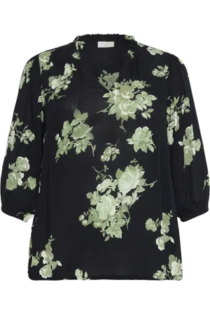 Kaffe Bluzki, Kobieta, Czarny, 2XL, Kwiatowy Bluzka z dekoltem w serek