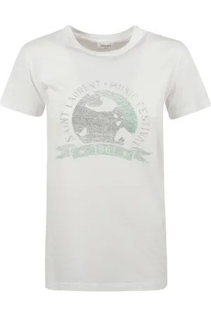 Saint Laurent Koszulki, Kobieta, Beżowy, S, T-shirty i Pola z nadrukiem muzycznym