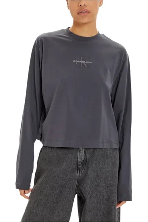 Calvin Klein Koszulki, Kobieta, Szary, L, Szare Dżinsy z Długim Rękawem z Bawełny