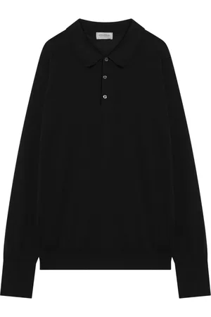 JOHN SMEDLEY Koszulki, Mężczyzna, Czarny, S, Polo z Długim Rękawem