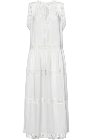 ULLA JOHNSON Sukienki, Kobieta, Biały, M, Bawełna, Biała Sukienka Maxi z Haftami dla Kobiet
