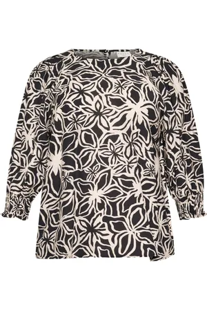 Kaffe Bluzki, Kobieta, Czarny, 7XL, Bluzka z Abstrakcyjnym Wzorem Czarno/Beżowa