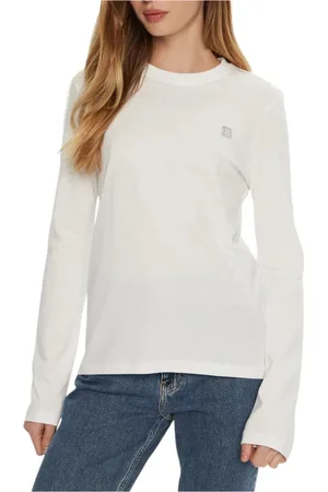 Calvin Klein Swetry, Kobieta, Biały, L, Biała Bawełniana Sweter Okrągły Dekolt