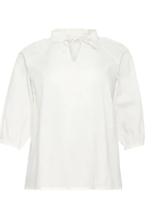 Kaffe Bluzki, Kobieta, Biały, 2XL, Kwiatowa Bluzka z Haftem