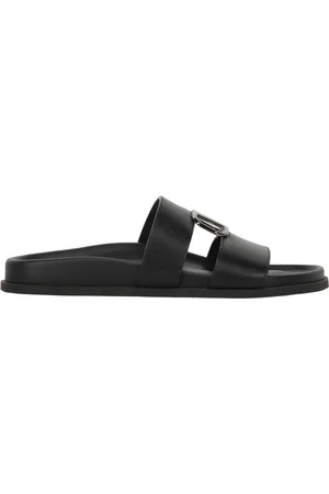 VALENTINO GARAVANI Buty, Mężczyzna, Czarny, 40 EU, Len, Skórzane klapki z logo