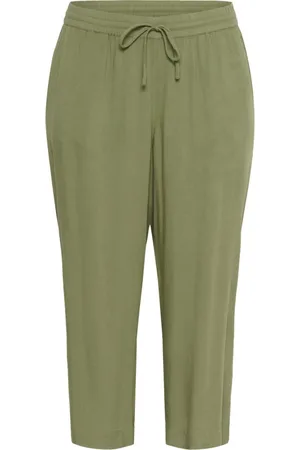Kaffe Spodnie, Kobieta, Zielony, 4XL, Zielone Spodnie Cropped z Elastycznym Pasem