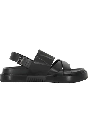 VALENTINO GARAVANI Buty, Mężczyzna, Czarny, 39 1/2 EU, Len, Pantofle z Logo i Klamrą