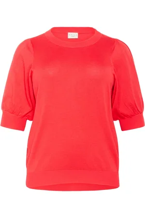 Kaffe Swetry, Kobieta, Czerwony, XL, Sweter z Plisami Hibiskusowy Styl