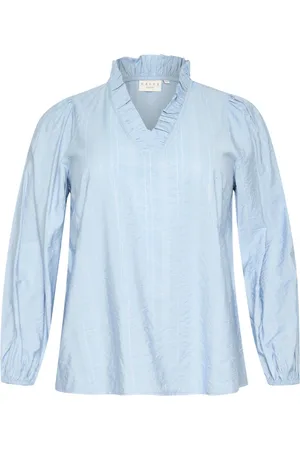Kaffe Bluzki, Kobieta, Niebieski, 3XL, Kobieca Bluzka z Dekoltem V w Chambray