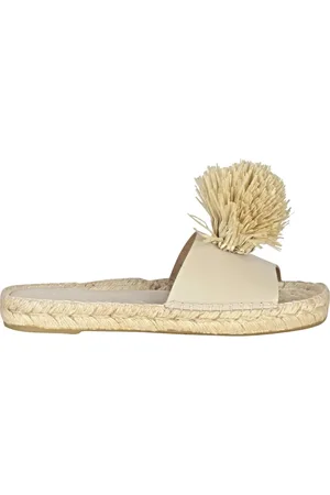 PALOMITAS BY PALOMA BARCELÓ Buty, Kobieta, Beżowy, 38 EU, Skóra, Rafia płaskie sandały z pomponem