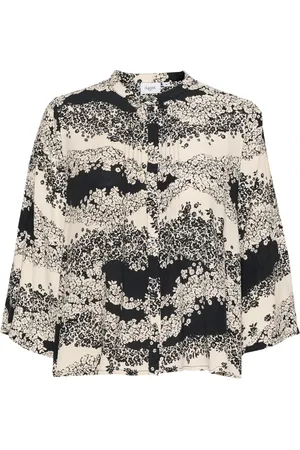 Saint Tropez Bluzki, Kobieta, Wielobarwność, 2XL, Len, Czarna Kwiatowa Bluzka