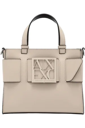 Armani Exchange Torebki, Kobieta, Beżowy, ONE SIZE, Beżowa torba Tote z metalową klamrą z logo