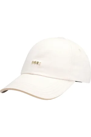 HUGO BOSS Akcesoria, Kobieta, Biały, ONE SIZE, Biały Bawełniany Kapelusz Twill z Logo Metalowym