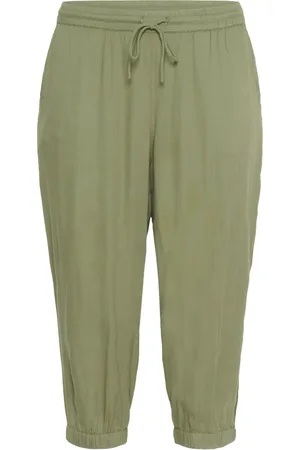 Kaffe Spodnie, Kobieta, Zielony, 7XL, Zielone Spodnie Capri z Elastycznym Pasem