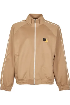 Msgm Kurtki, Mężczyzna, Beżowy, L, Beżowy Sweter z Haftem