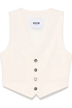 Msgm Kurtki, Kobieta, Biały, S, Biała Bezrękawnik z Dekoltem w Serek