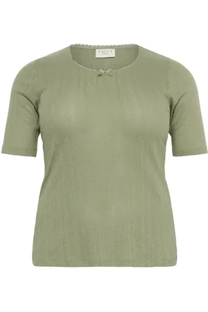 Kaffe Koszulki, Kobieta, Zielony, S, Bawełna, Kobiecy T-shirt Pointelle w kolorze Oil