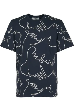 Msgm Koszulki, Mężczyzna, Niebieski, L, Niebieski Haftowany T-shirt i Polo