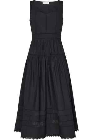 ULLA JOHNSON Sukienki, Kobieta, Czarny, S, Szyfon, Czarna Sukienka Midi z Dekoltem w Sercu