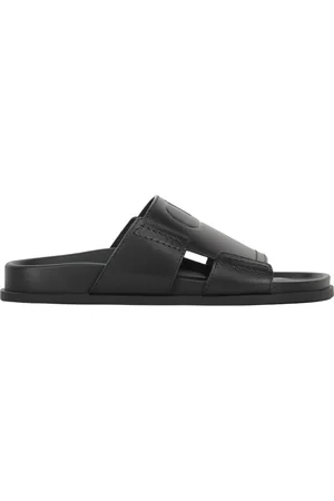 VALENTINO GARAVANI Buty, Mężczyzna, Czarny, 40 EU, Len, Skórzane klapki z logo