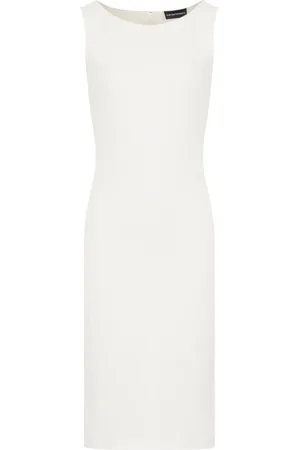 Emporio Armani Sukienki, Kobieta, Biały, S, Bezrękawnik z Okrągłym Dekoltem z Jerseyu