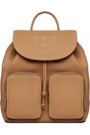 Pinko Torebki, Kobieta, brązowy, ONE SIZE, Skóra, Brązowy skórzany plecak z logo Love Birds