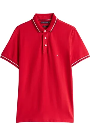 Tommy Hilfiger Koszulki, Mężczyzna, Czerwony, 3XL, Bawełna, Polo Slim Fit z Kontrastowym Paskiem