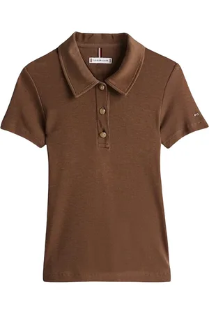 Tommy Hilfiger Koszulki, Kobieta, brązowy, M, Slim Fit Lyocell Polo Shirt