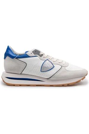 Philippe model Buty, Mężczyzna, Wielobarwność, 44 EU, Skóra, Perforowane skórzane trampki w kolorze szarym/bluette