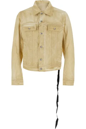 Rick Owens Kurtki, Mężczyzna, Beżowy, M, Beżowa Kurtka Trucker Pergamin