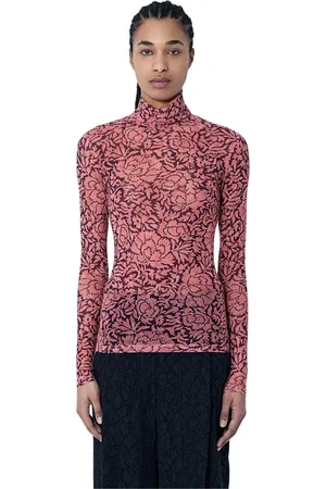 DRIES VAN NOTEN Koszulki, Kobieta, Różowy, M, Top z Kwiatowym Printem