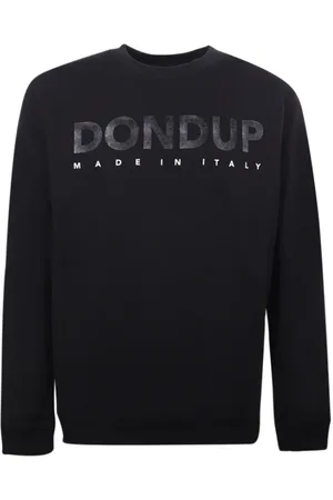 Dondup Bluzy, Mężczyzna, Czarny, 2XL, Bawełna, Czarny Sweter z Okrągłym Dekoltem i Nadrukiem