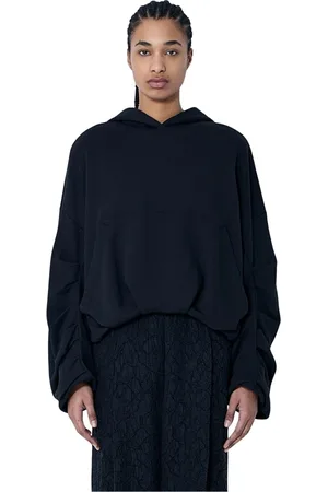 DRIES VAN NOTEN Bluzy, Kobieta, Czarny, S, Bawełniany Bluza z Kapturem i Kieszenią Kangurką