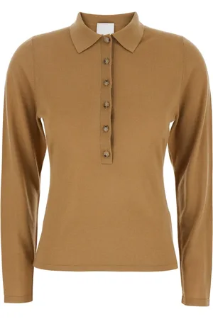 Allude Swetry, Kobieta, Beżowy, M, Beżowy Sweter Polo z Wełny Kobieta