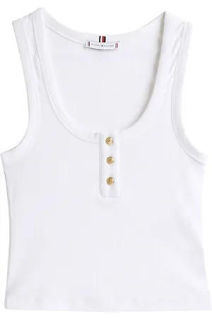 Tommy Hilfiger Koszulki, Kobieta, Biały, XS, Bawełna, Slim Henley Scoop-Neck Tank Top