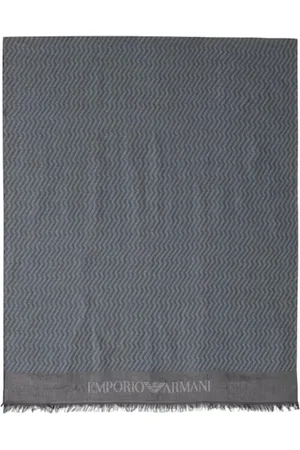 Emporio Armani Akcesoria, Mężczyzna, Szary, ONE SIZE, Szalik w Wzory z Frędzlami