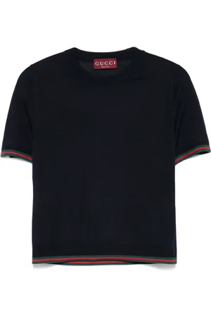 Gucci Koszulki, Kobieta, Niebieski, M, Niebieski Top z okrągłym dekoltem i paskiem Web-Stripe
