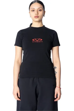 Vetements Koszulki, Kobieta, Czarny, S, Czarno-Czerwona Dopasowana Koszulka z Owalnym Logo